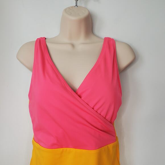 J. Crew Colorblock One-Piece Swimsuit Pink & Mustard Yellow AY521 Size Small - Picture 3 of 9
